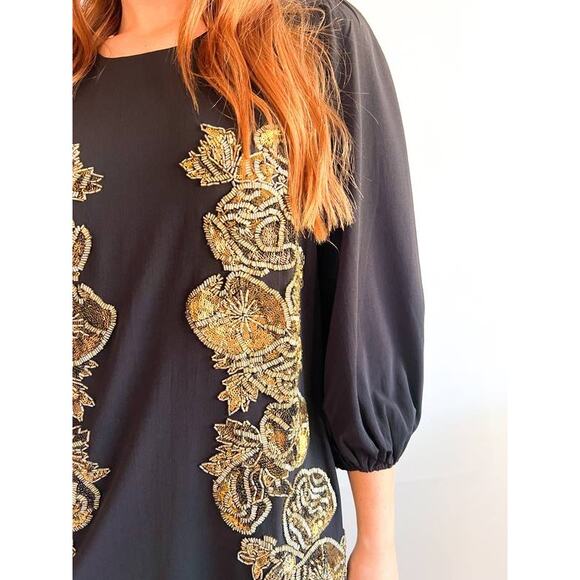 Mestiza Luzon Embellished Midi Dress in Gold Black M - Picture 3 of 3